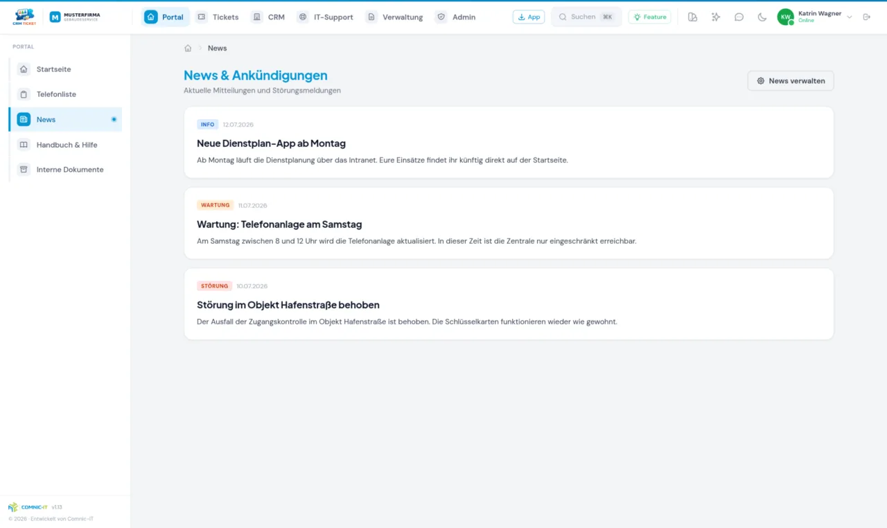 Firmen-Intranet — Mitteilungen