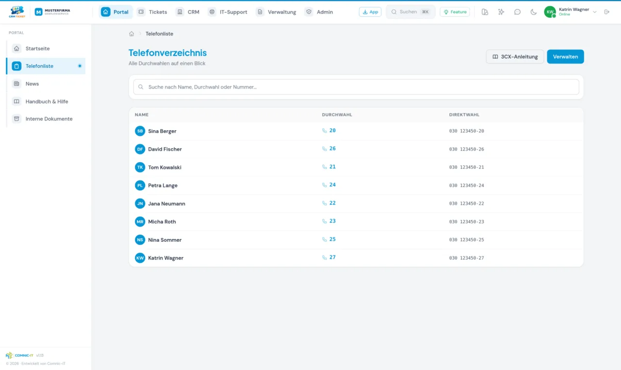 Firmen-Intranet — Telefonliste