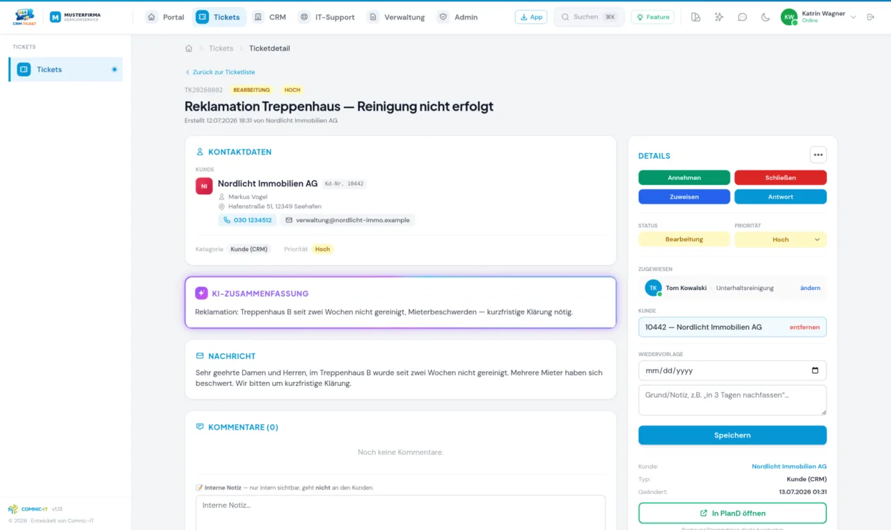 Firmen-Intranet — Ticket im Detail