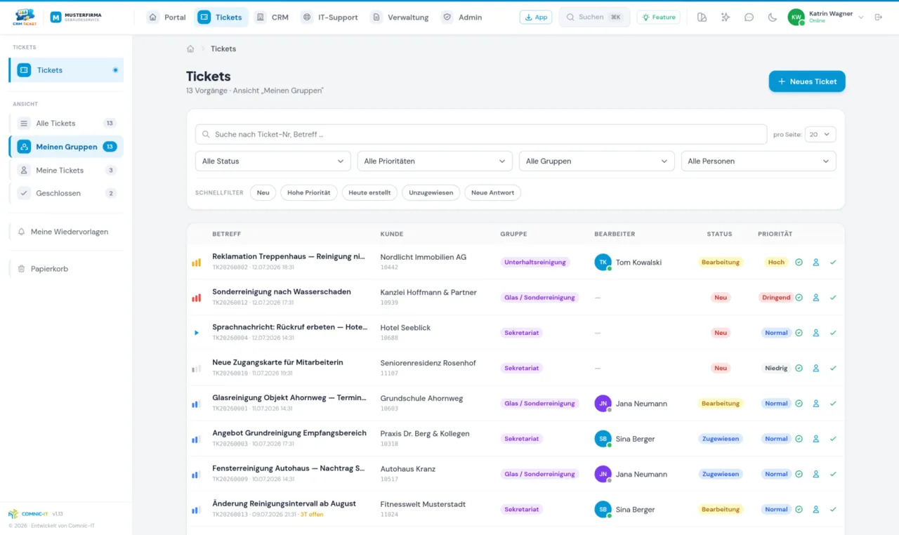 Firmen-Intranet — Ticketliste