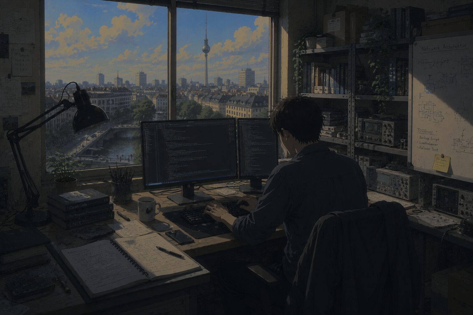 Arbeitsplatz bei Nacht